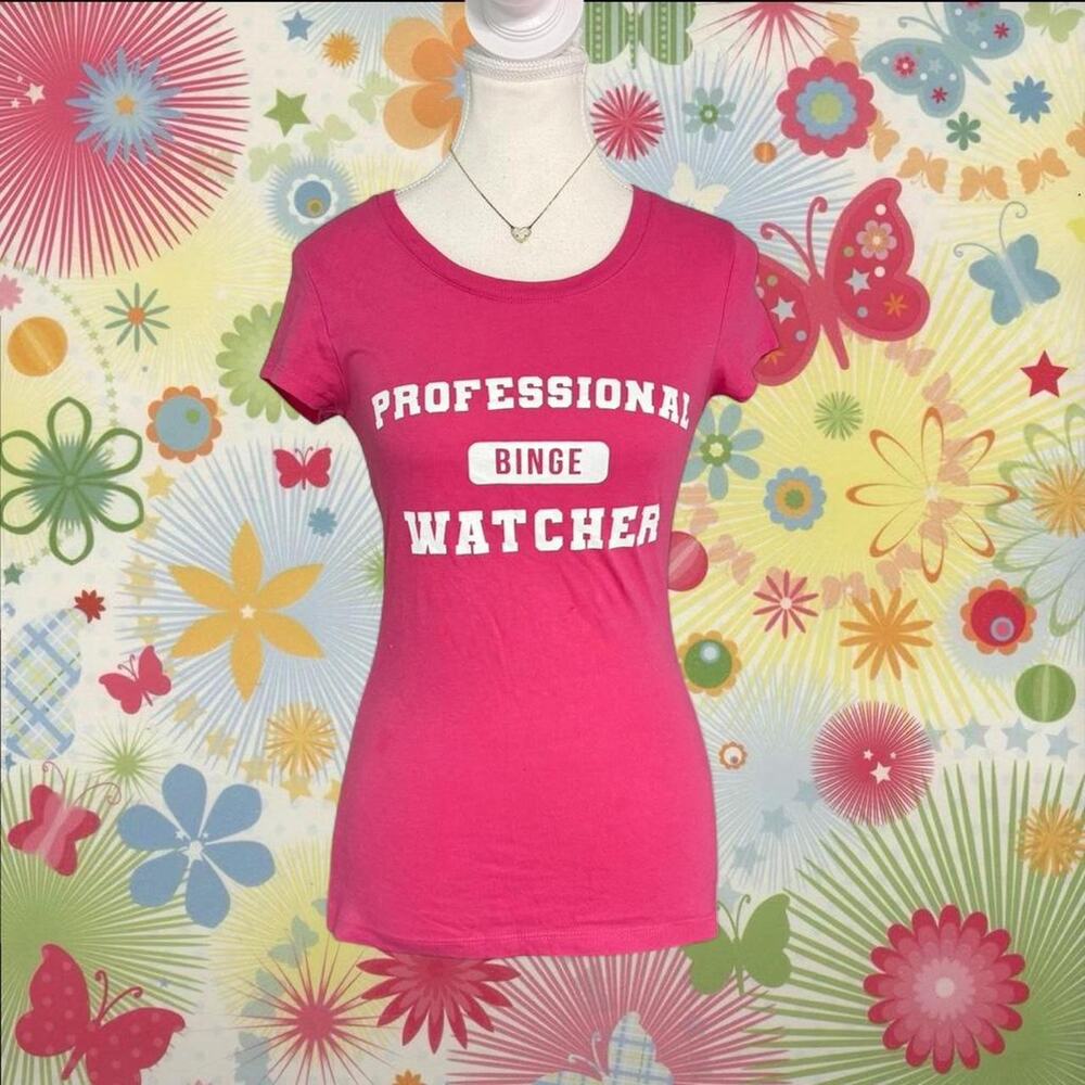 Y2K Pink Early 2000s Baby Tee FullLength Professional Binge Watcher size small